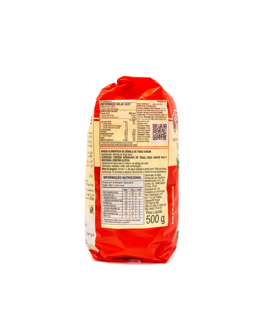 Red bag with nutritional information label on a white background