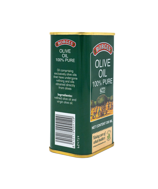 Borges olive oil can on a white background