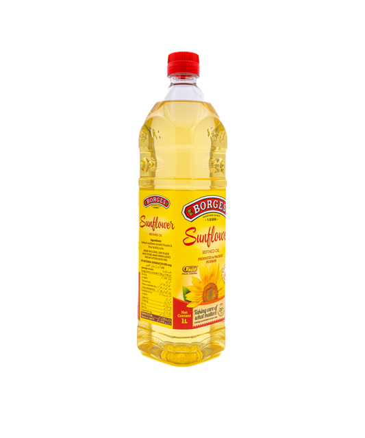 Borge's sunflower oil bottle on a white background