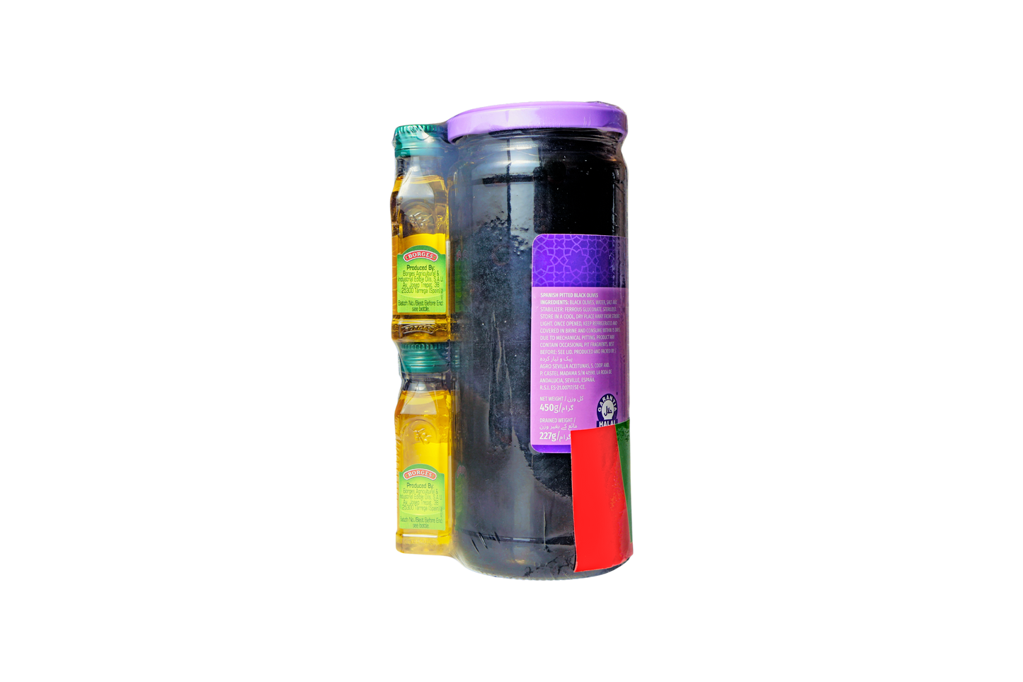 Coopoliva Pitted Black Olives 227gm with 2x Borges Extra Virgin Olive Oil 20 mL FREE