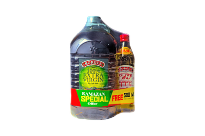 Borges Extra Virgin Olive Oil 5 Ltr with Olive Oil Garlic 500 ML Free
