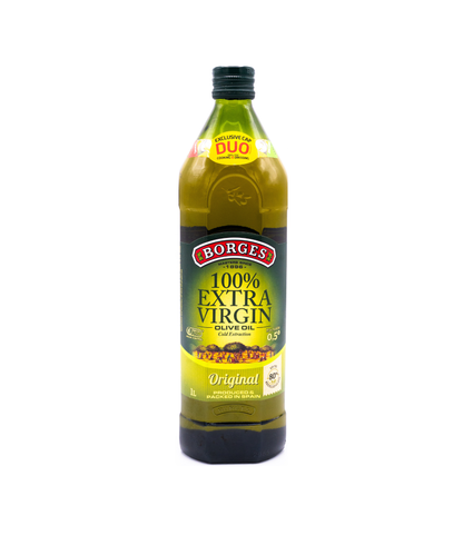 Borges 100% Extra Virgin Olive Oil bottle on a white background