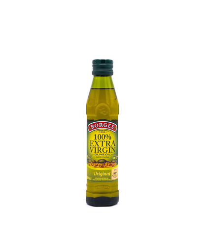 Bottle of Borgi's 100% Extra Virgin Olive Oil on a white background