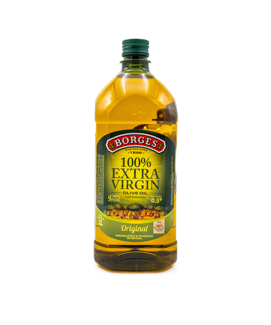 Bottle of Borges 100% Extra Virgin Olive Oil on a white background