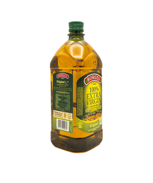 Bottle of Borges 100% Extra Virgin olive oil on a white background