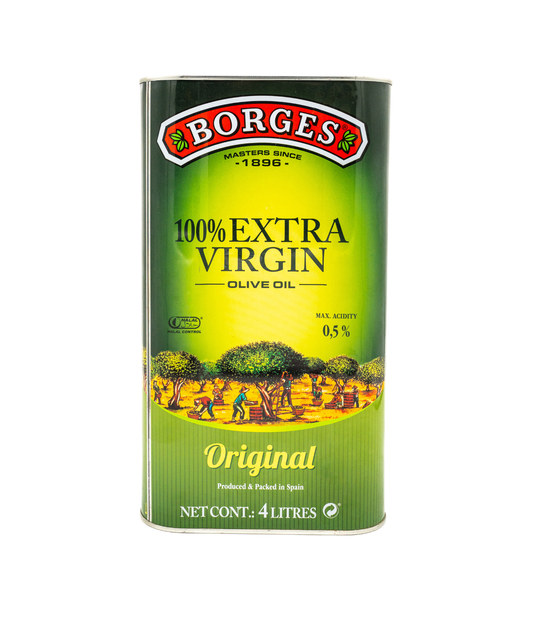 Borges 100% Extra Virgin Olive Oil can on a white background