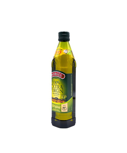 Bottle of Borges 100% Extra Virgin olive oil on a white background