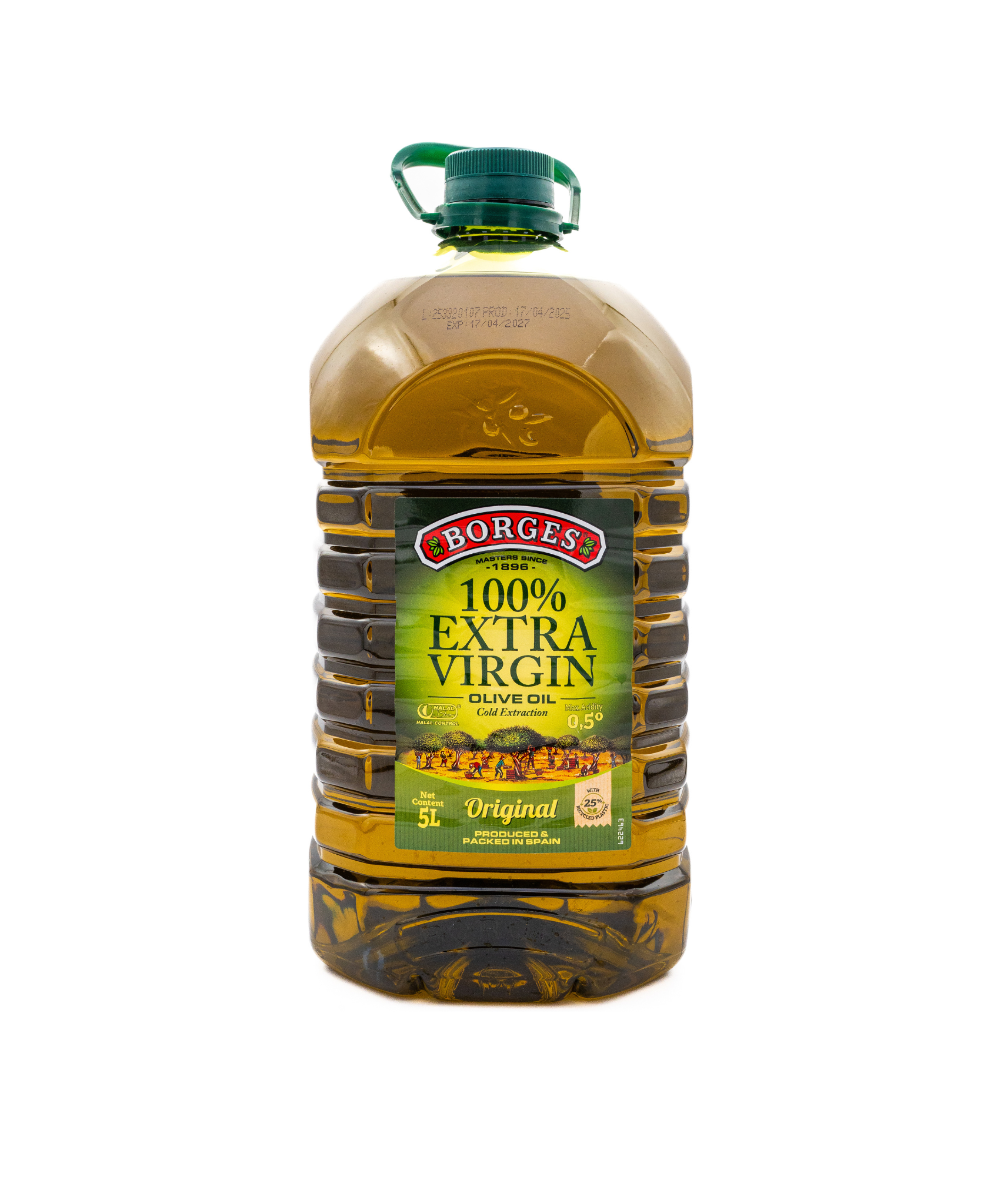 Borges 100% Extra Virgin Olive Oil bottle on a white background