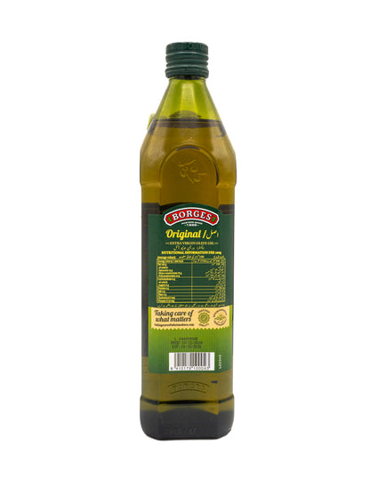 Bottle of Borges 100% extra virigin olive oil on a white background