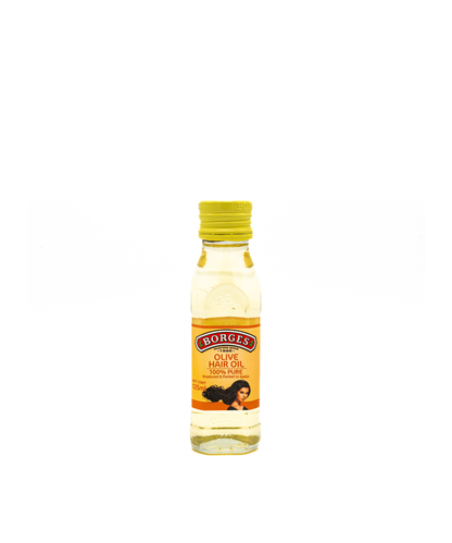 Borges olive hair oil bottle on a white background