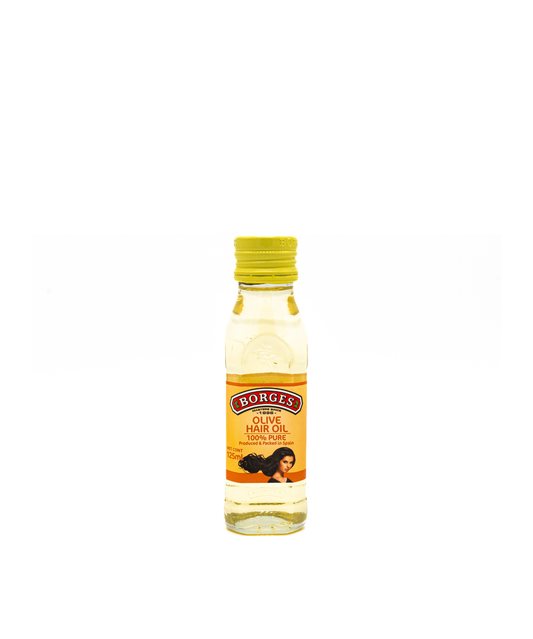 Borges olive hair oil bottle on a white background