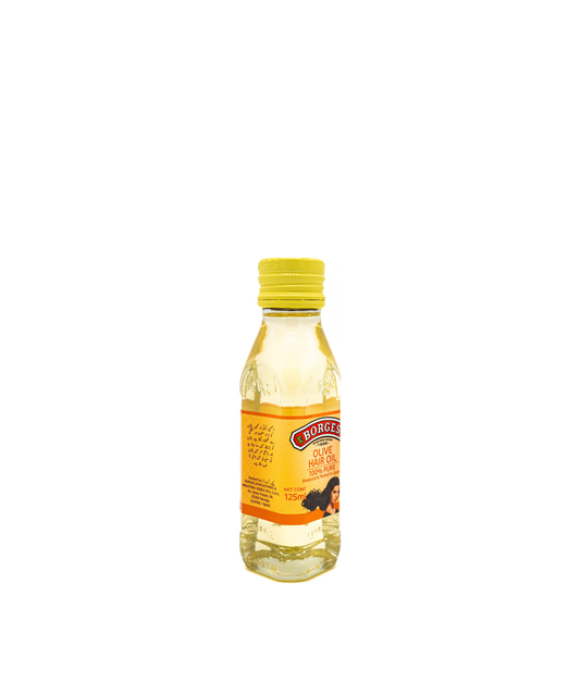 Bottle of olive oil with a yellow cap on a white background