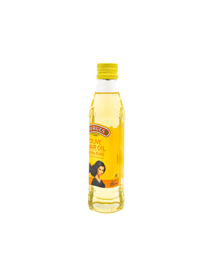 Bottle of Borges olive oil hair oil on a white background