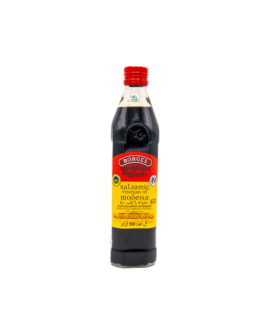 Bottle of Borsari balsamic vinegar on a white background
