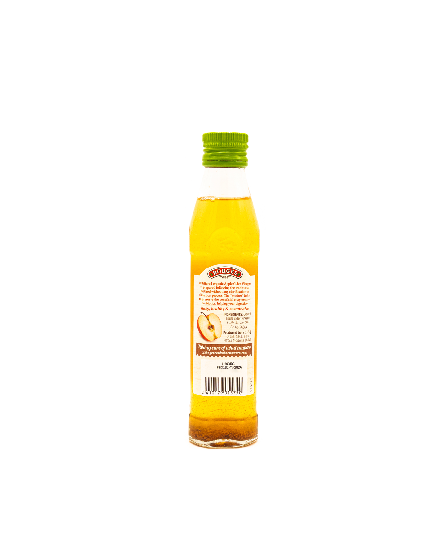 Bottle of sunflower oil with a green cap on a white background