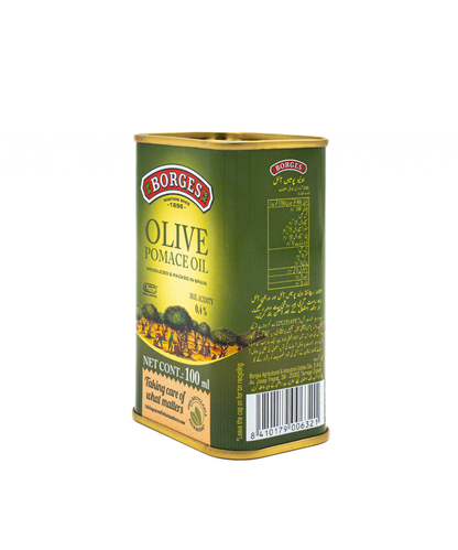 Borges olive pomace oil can on a white background