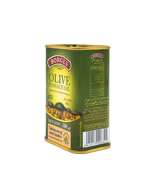 Borges olive pomace oil can on a white background