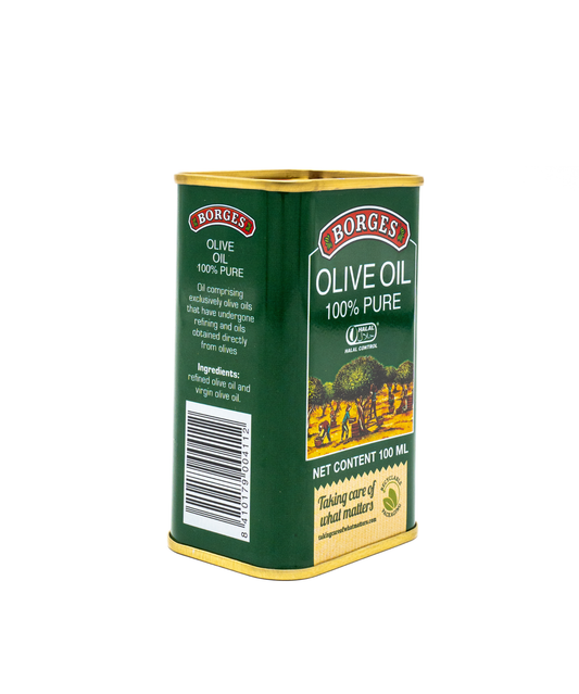 Borges olive oil tin on a white background