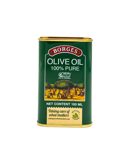 Borges olive oil can on a white background