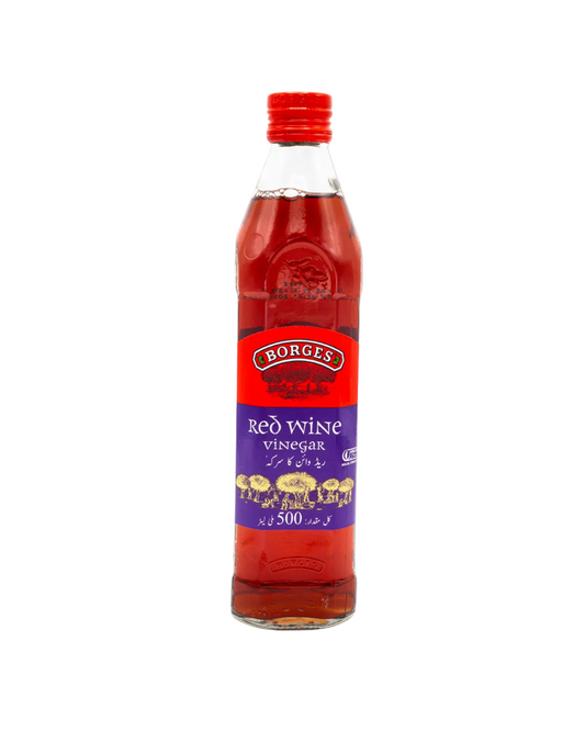 Bottle of Borges red wine vinegar on a white background