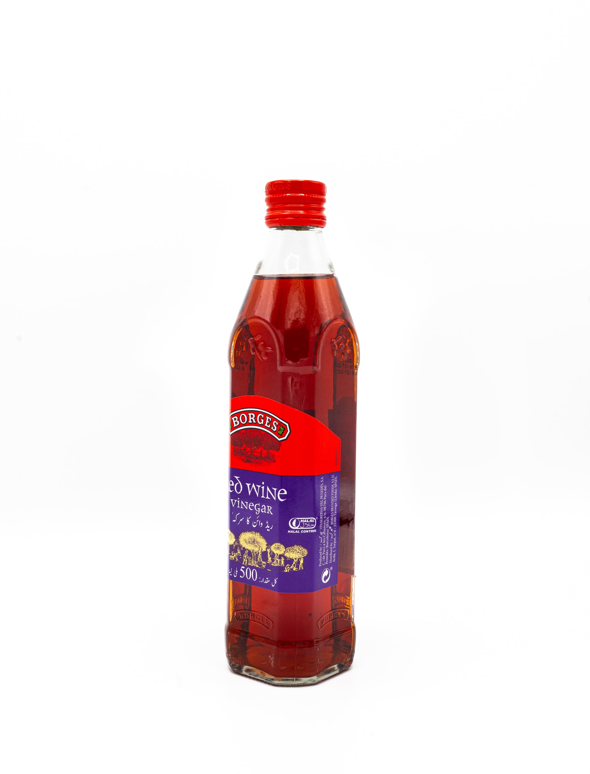 Bottle of Borges red wine on a white background