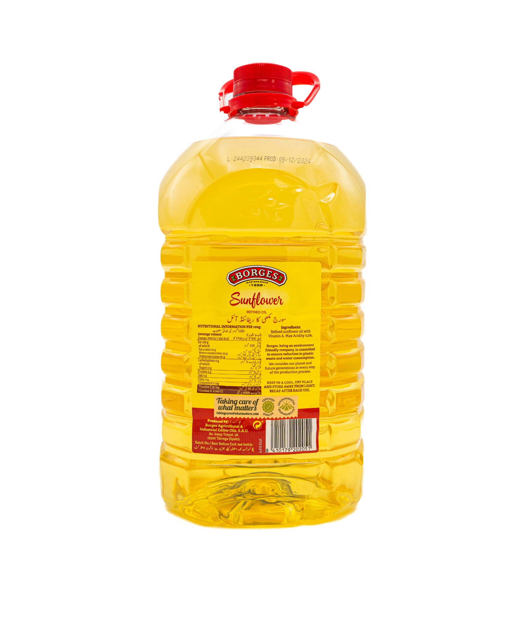 Borges sunflower oil bottle on a white background